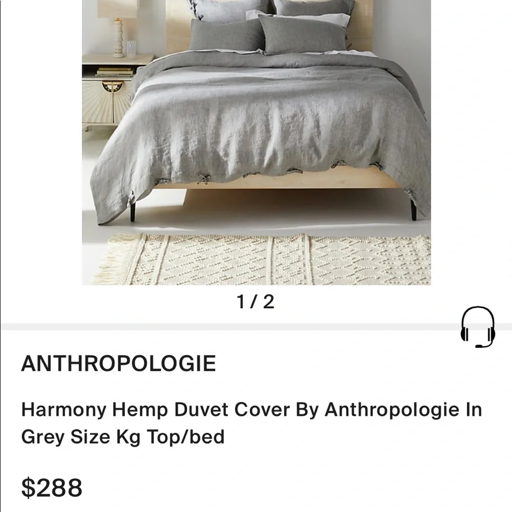 New Anthropologie Harmony Hemp Duvet Cover Gray Queen